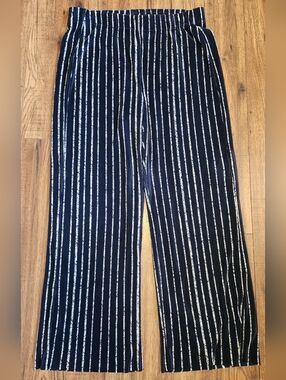 Navy Blue Vertical Stripe Wide-Leg Pants